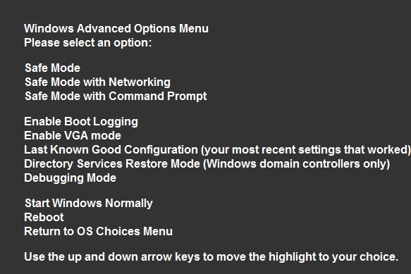 ... options. The option you want is Safe Mode or Safe Mode with Networking